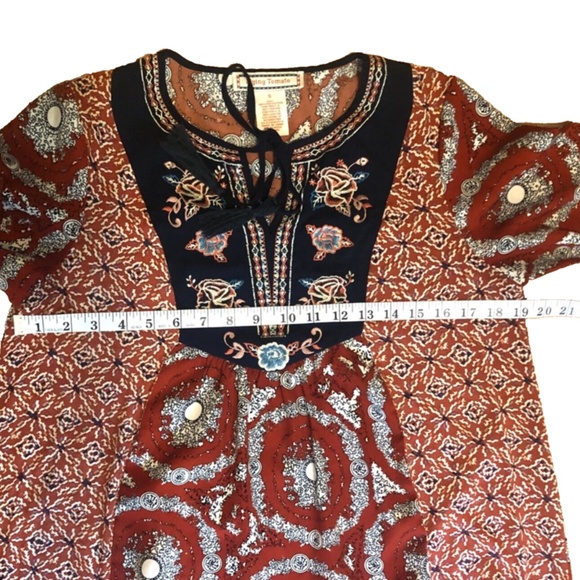 Women’s Red Geometric Relaxed Fit Boho Tunic - Picture 8 of 16